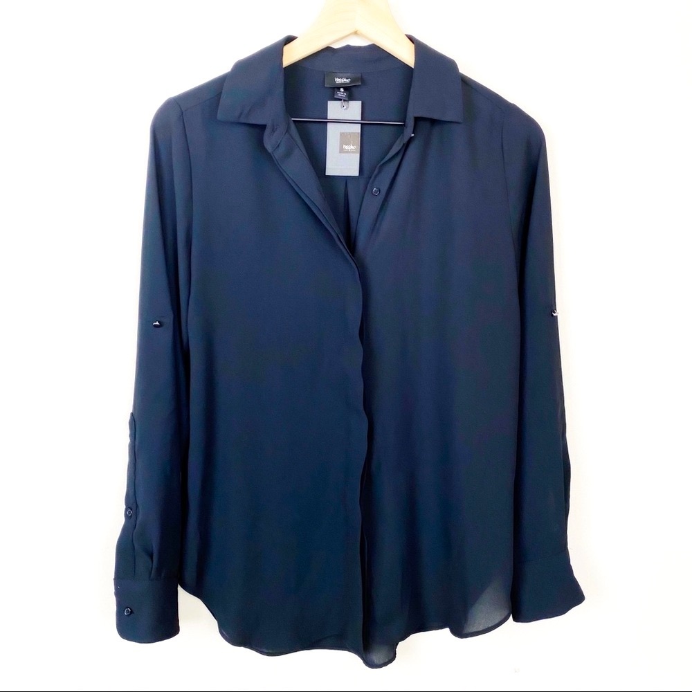 MOSSIMO Sheer Long Sleeve Blouse Top S Black